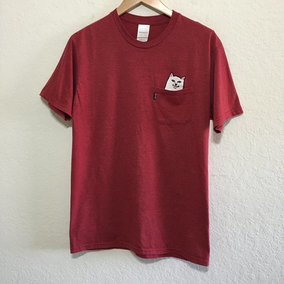 RIPNDIP Red Pocket T Shirt w/White Cat in Pocket Crew Neck Short Sleeves Size M - Picture 1 of 13